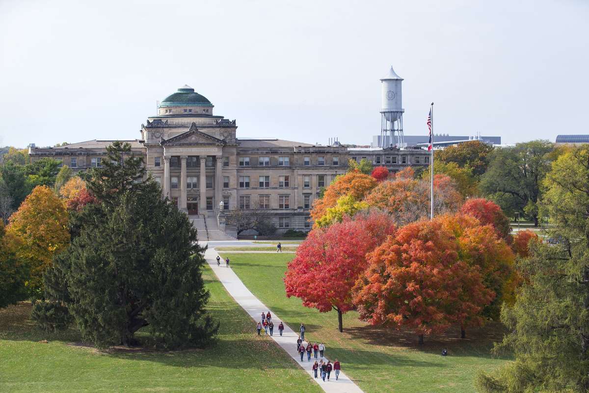 Overview of fall colors and Beardshear Hall