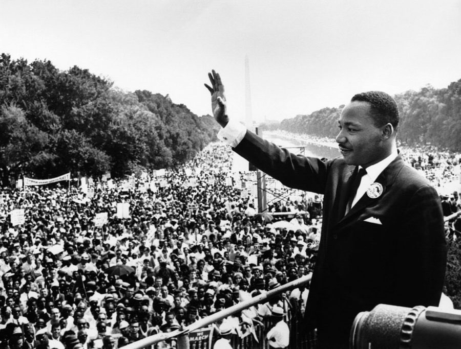 Dr. Martin Luther King Jr. waves at the crowd following his "I Have a Dream" speech.